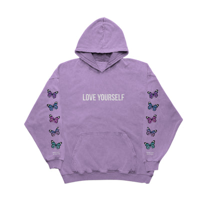 LOVE YOURSELF BROKEN BUTTERFLY HOODIE - PURPLE