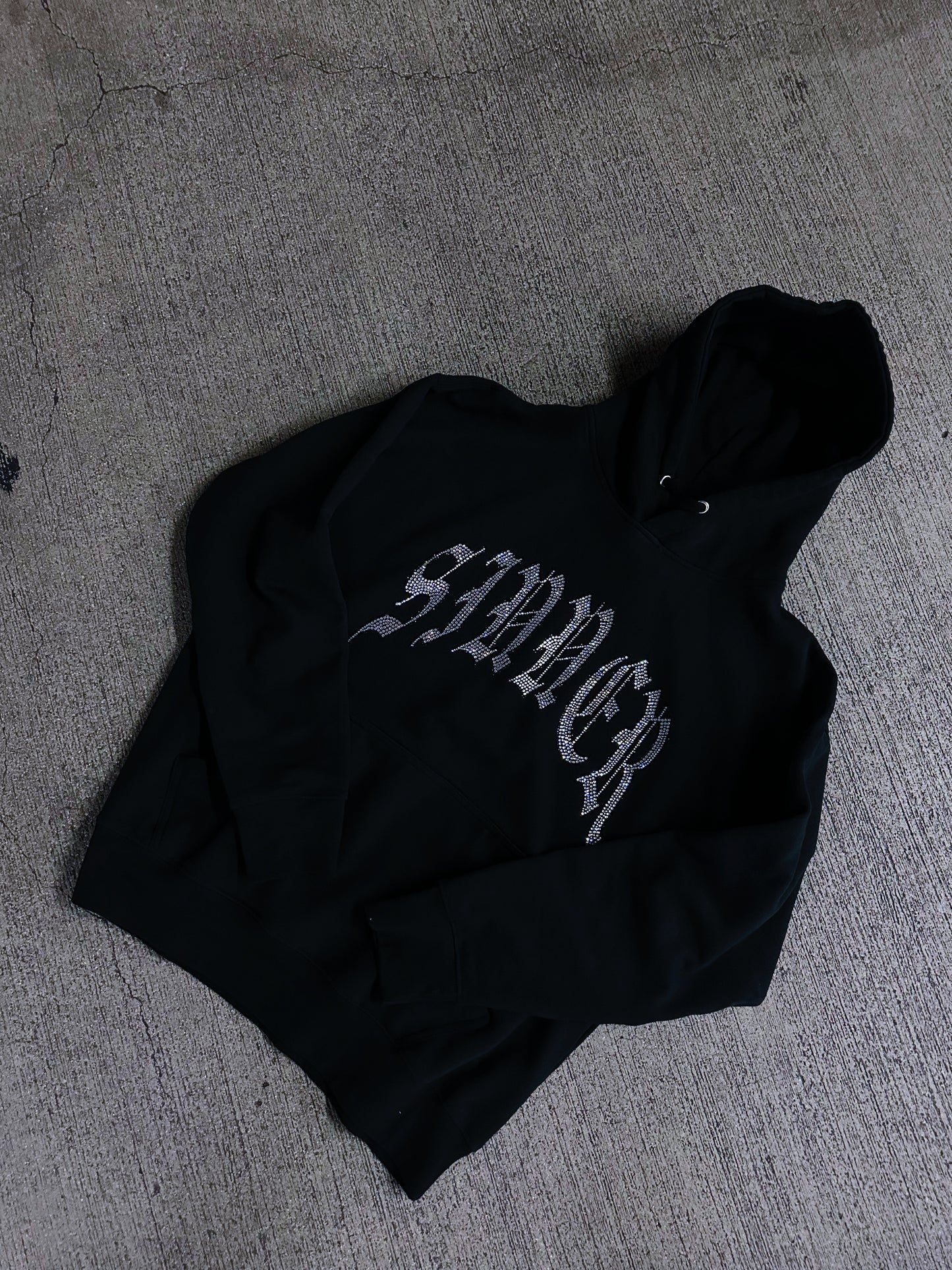 SINNER RHINESTONE HOODIE - BLACK