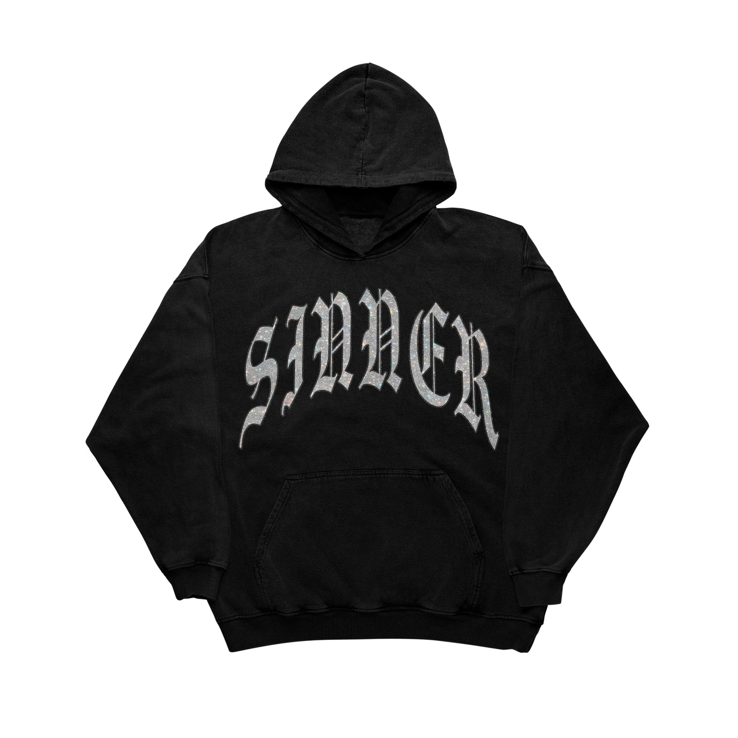 SINNER RHINESTONE HOODIE - BLACK